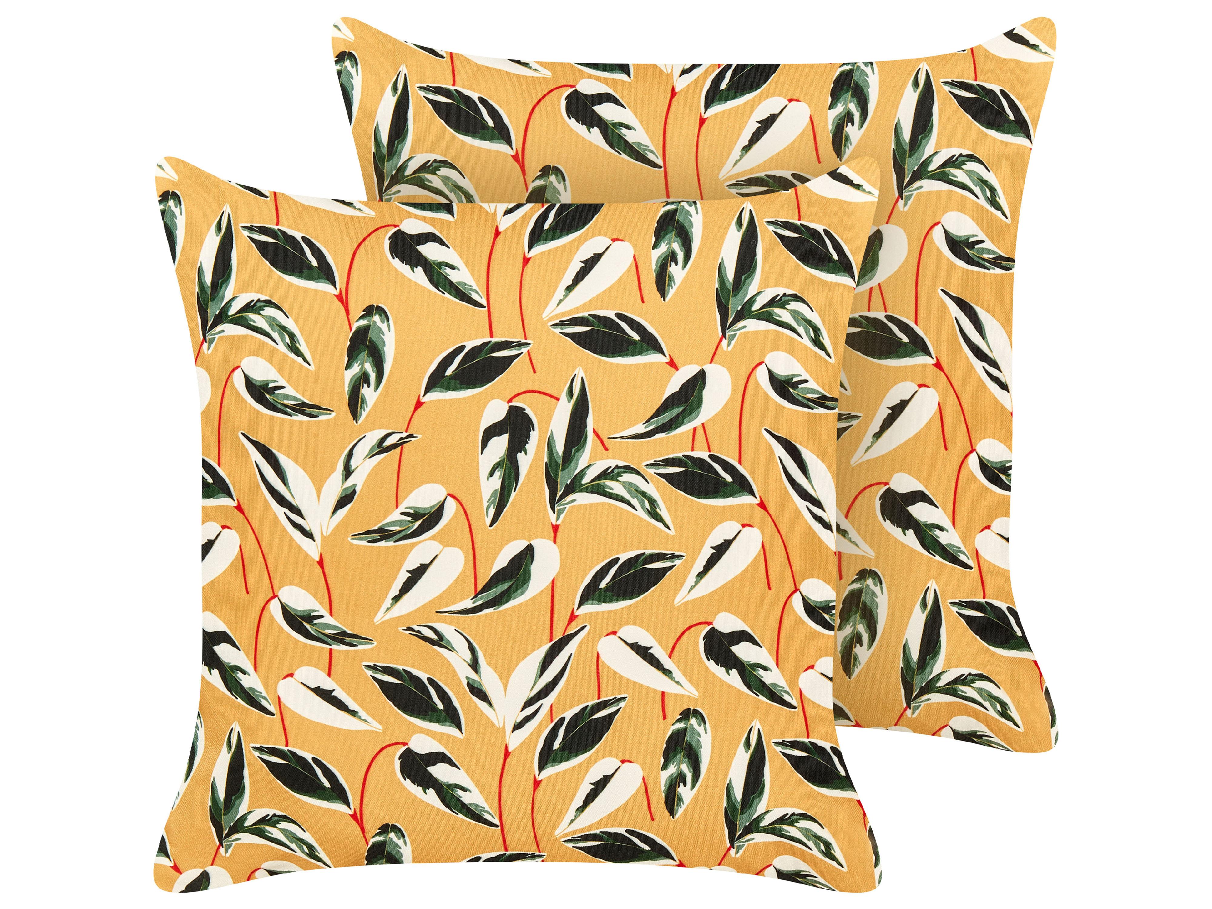 Set van 2 tuinkussens TAGGIA bladpatroon 45 x 45 cm Geel