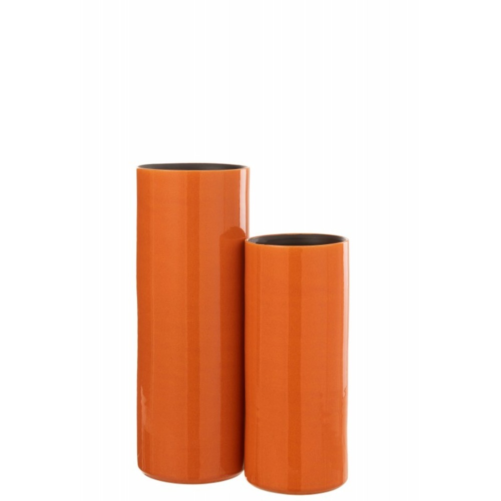 Vase haut en céramique orange 18x18x47 cm