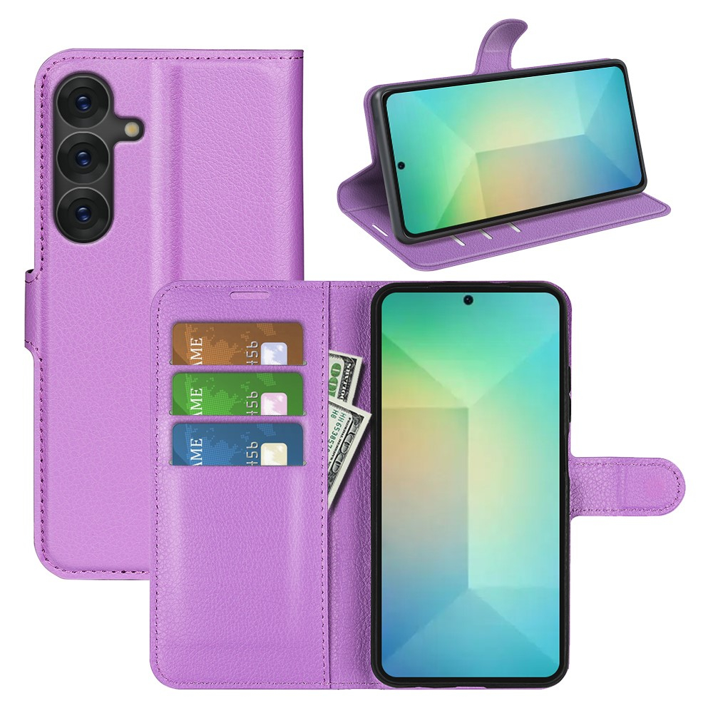 Samsung Galaxy S25 Leder Tasche Flip Cover Litchi Look - Lila