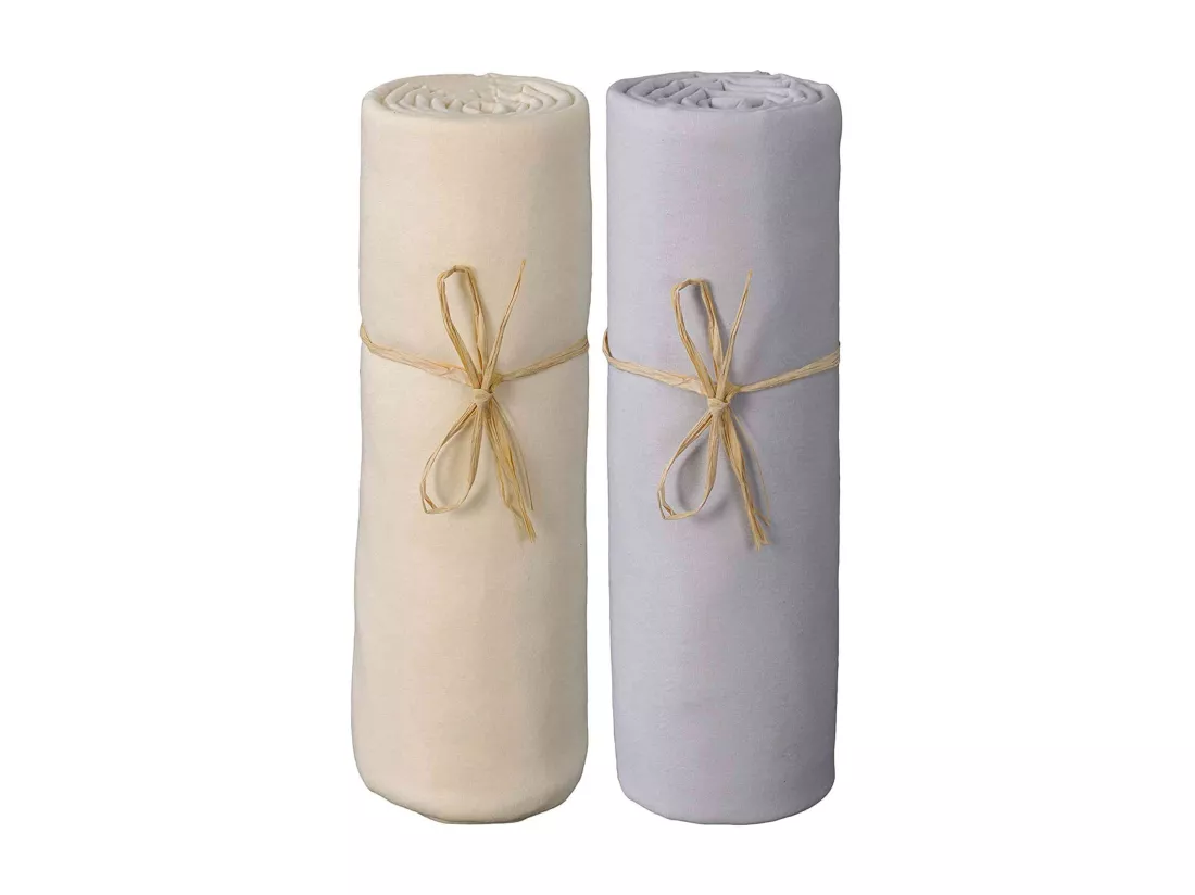 Lot de 2 draps housses bébé jersey bio écru et gris perle 70x140