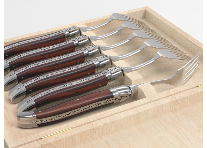 Service de 6 fourchettes Laguiole avec un manche en bois de violette et mitres en acier inoxydable