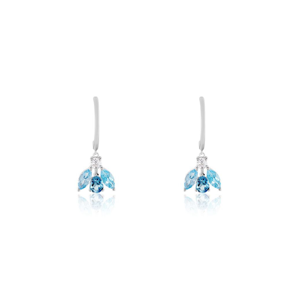 Boucles D'oreilles Pendantes Spring Or Blanc Topaze Oxyde De Zirconium