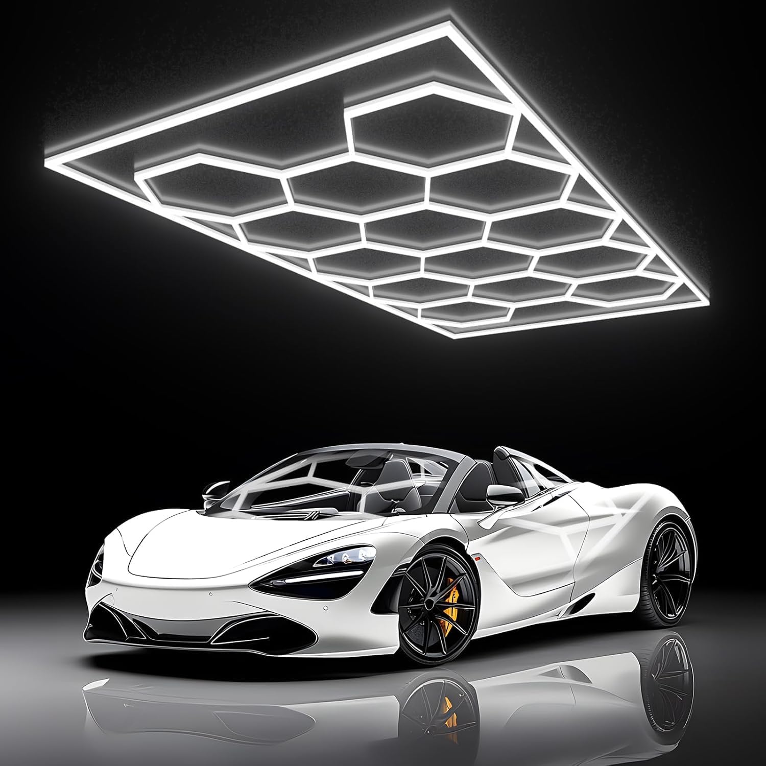 Hexagon LED Garagenlicht, 200W 6500K 86400LM 25Pack 14 Gittersysteme mit Border Garage Wabenlicht Decke LED für Gym Keller Lager Detaillierung Werkstatt Beleuchtung (Hexagon-14-Rahmen)