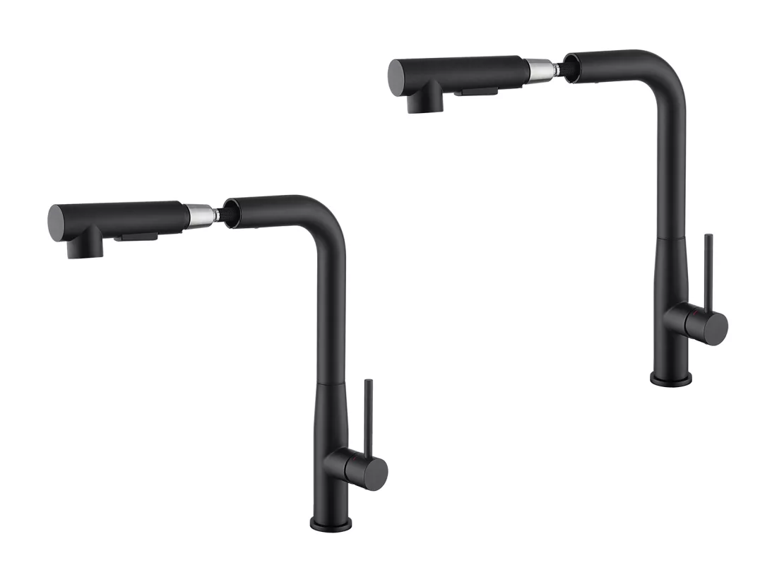 2PCS AURALUM MAX Robinet Cuisine, Mitigeur d'Évier Inox avec Douchette Extractible,2 Modes Jets Eau Froide/Chaude Rotatif à 360° ,Bec en Forme L,Noir