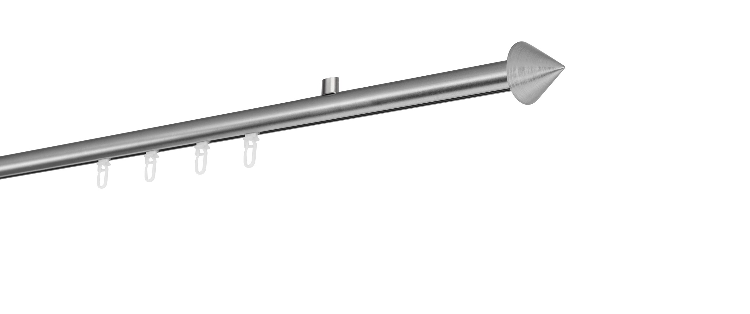 Ondeco Gardinenstange auf Maß Innenlauf 20mm Spitze 1-lauf Deckenträger 1,5cm mit Gleiter Farbe: Edelstahl-Optik, Größe: 100cm