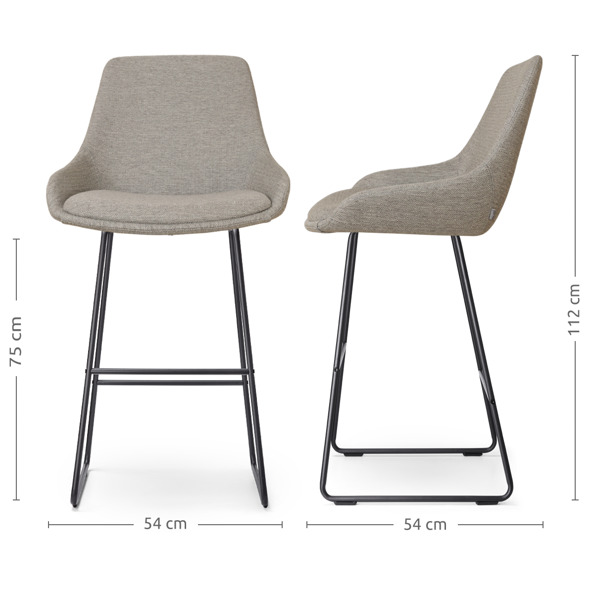 Barkruk Nino-Isa warm grijs - zwart onderstel - 75 cm