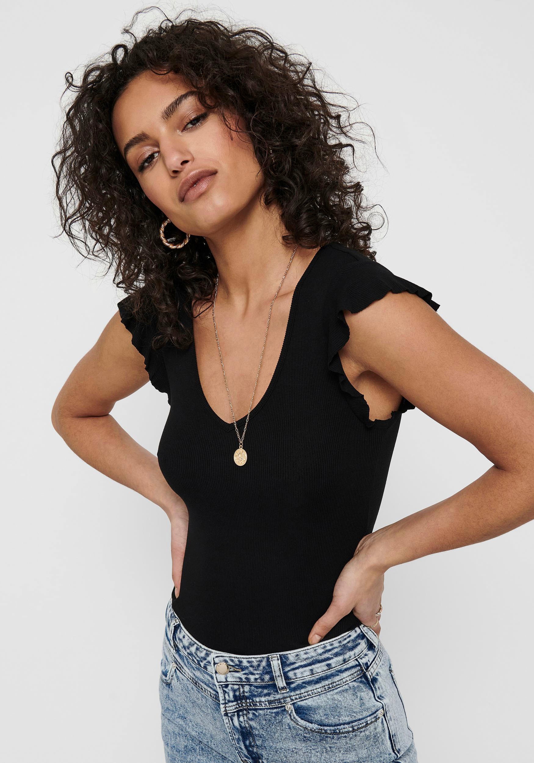 ONLY V-Shirt »ONLBELIA – V-Ausschnitt für femininen Sommerkomfort«, regular fit, Single Jersey, Viskosemischung, V-Ausschnitt, unifarben