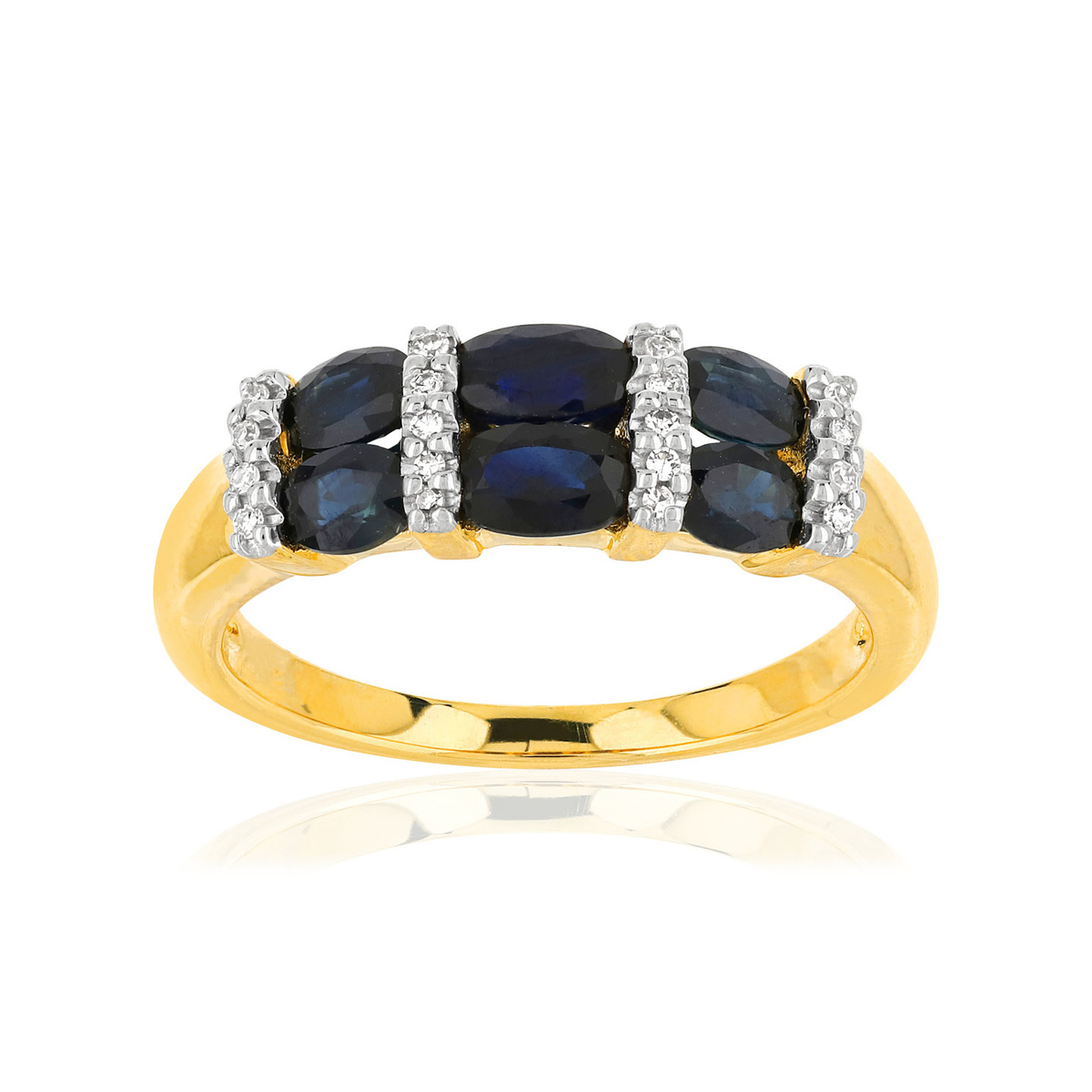 Bague or 375 2 tons saphirs ovales et diamants