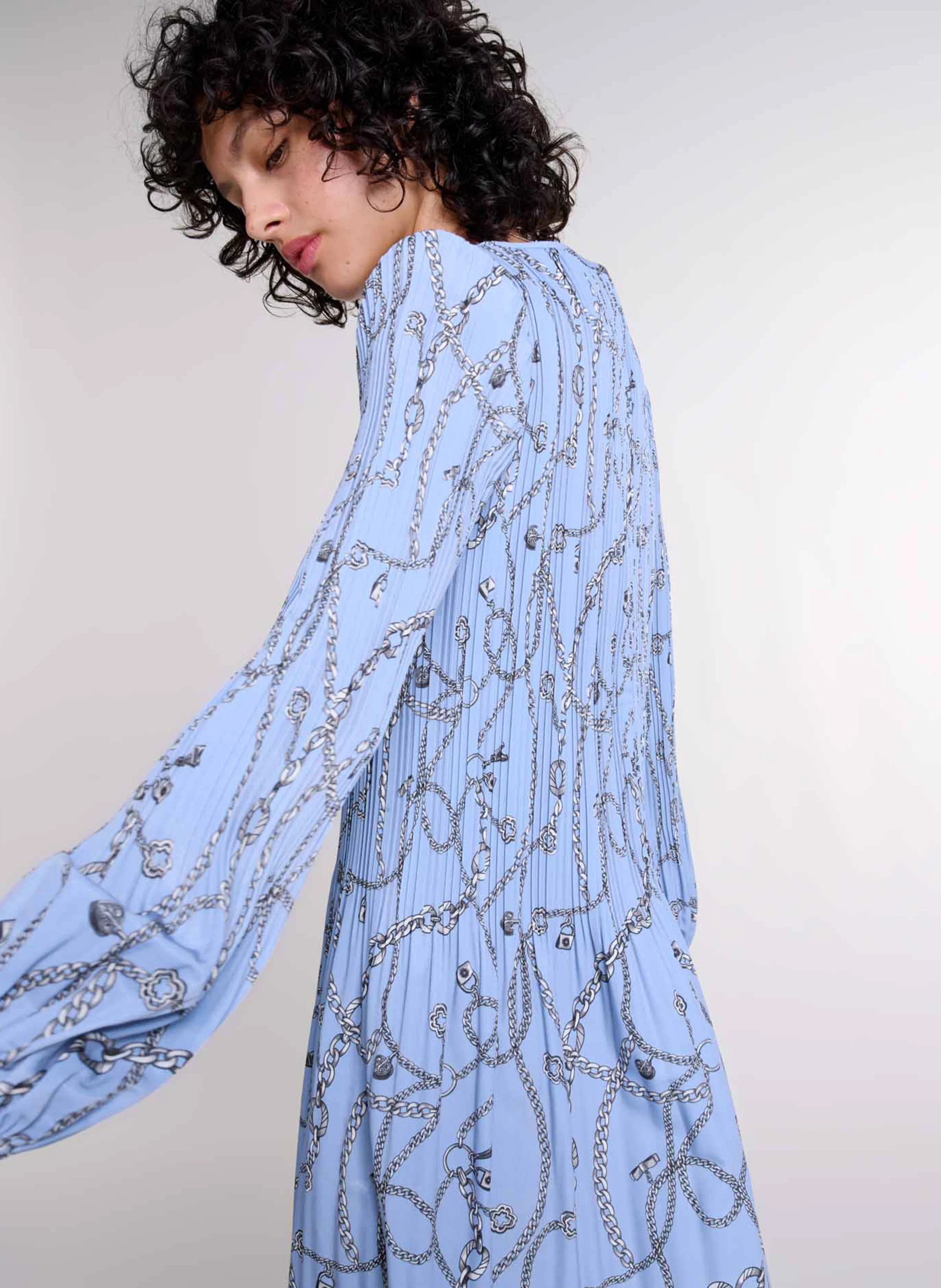 Robe courte col rond imprimée | Bleu