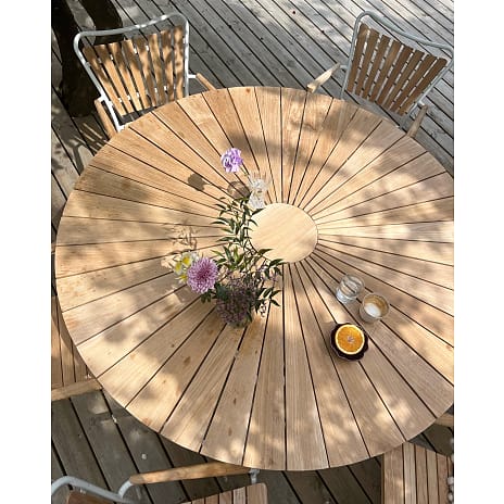 Kerteminde Ø150 teak havemøbelsæt med 6 stole - Teak/hvid