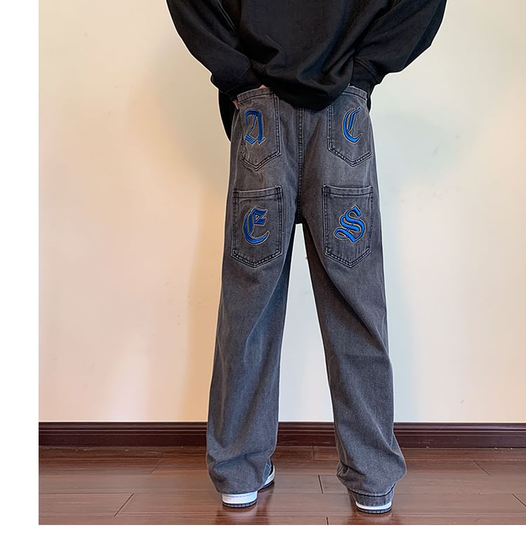 Filmas - Wijde jeans met trekkoord en letters op de taille