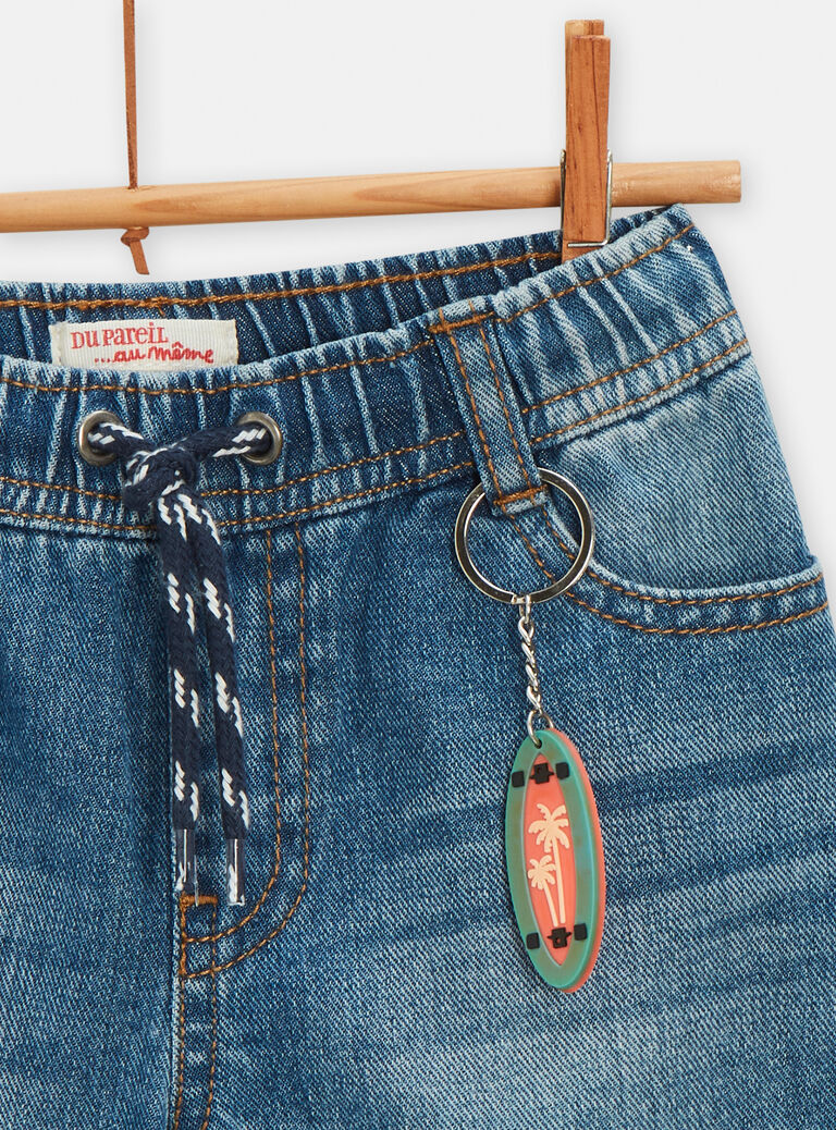 Bermuda en denim avec porte-clefs skate pour garçon