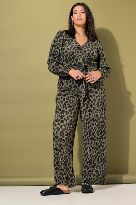 Jumpsuit, Plissee, Leo, weites Bein