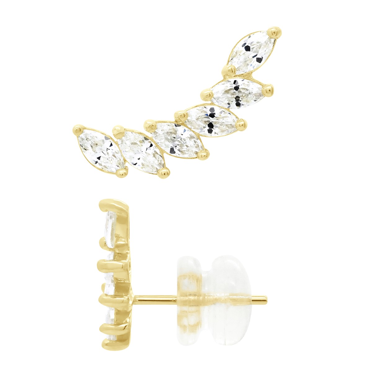 Boucles d'Oreilles Puces - Contour de Lobe - Ornées d'Oxydes de Zirconiums - Or Jaune