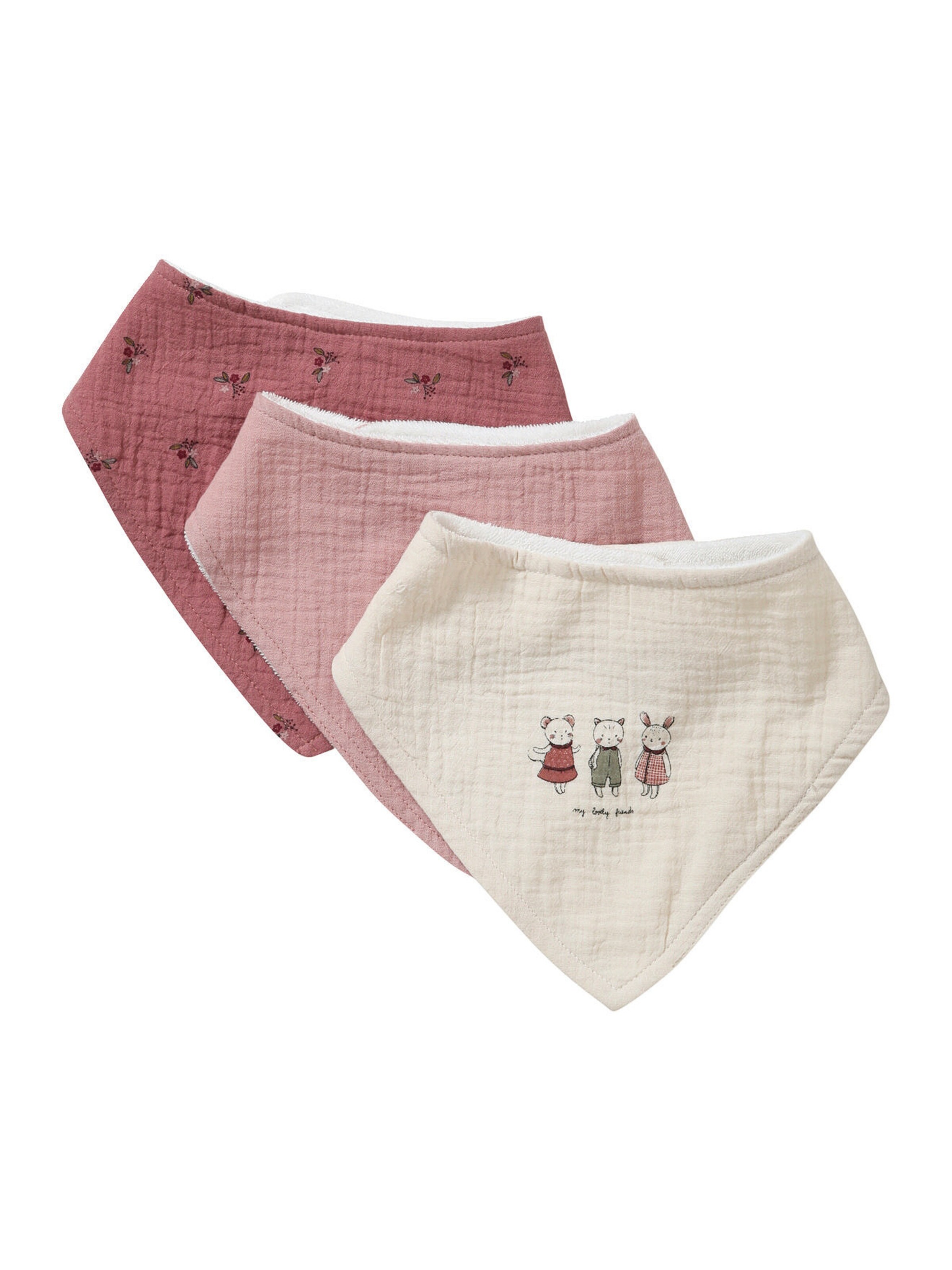 Vertbaudet 3er-Pack Baby Lätzchen/Halstücher rosa mäuse landhaus