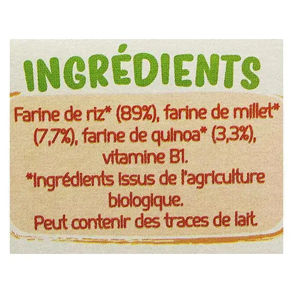 France Baby Nutrition 3 Grãos em Pó: Arroz, Milho-miúdo e Quinoa (Orgânico) +4 meses 200g