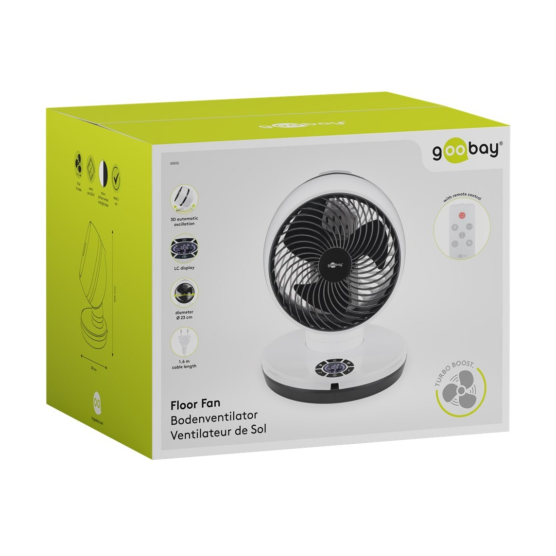(280x365mm) 3D Bodenventilator Tragbarer Desktop Ventilator Schreibtisch Lüfter mit Timer inkl. Fernbedienung (59515) - Weiss