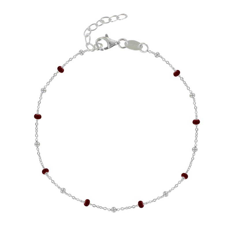 Bracelet Argent Perles Émaillées et Perles Argent - Rouge