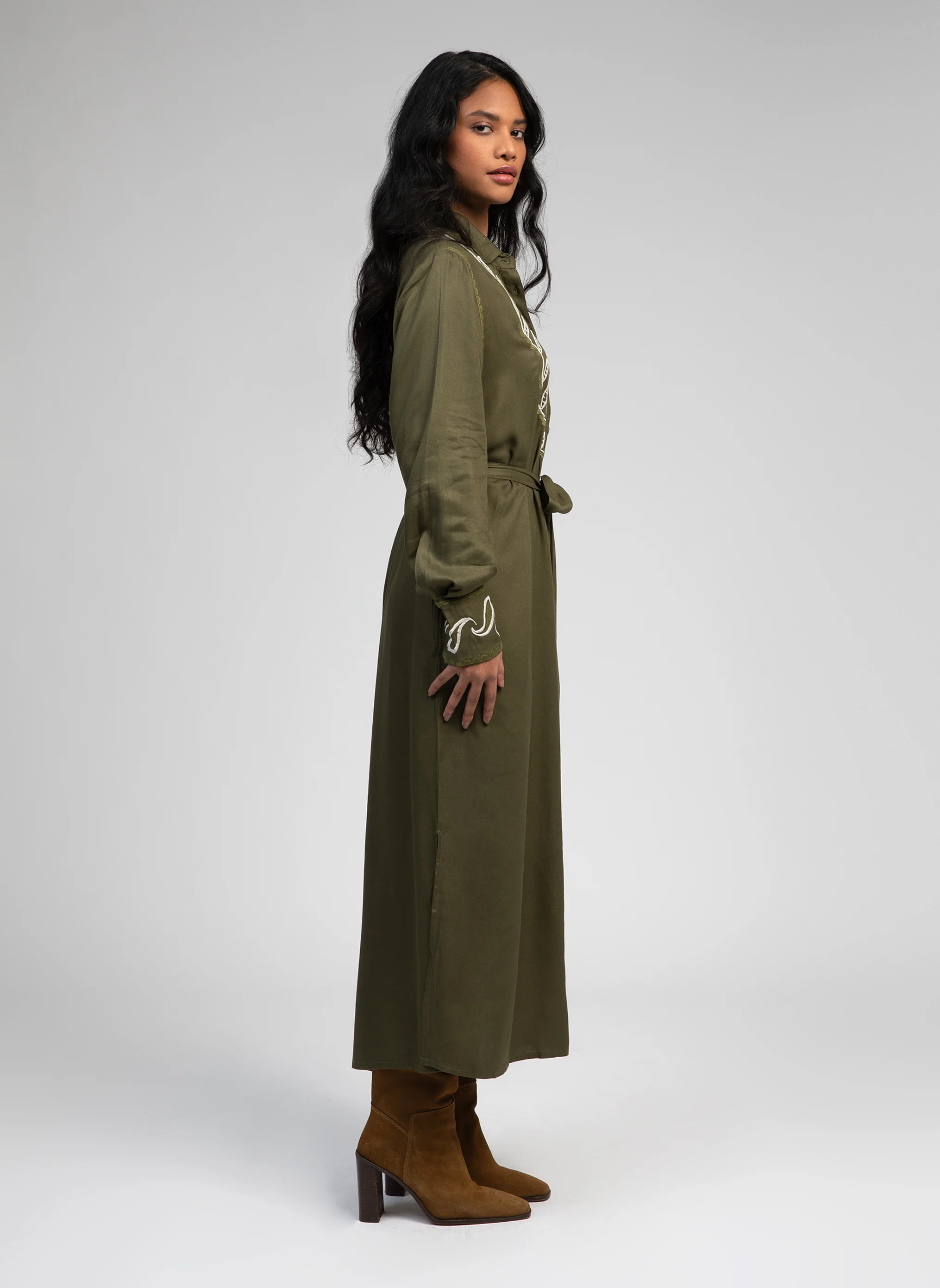 ORIANY - Robe longue brodée | Vert