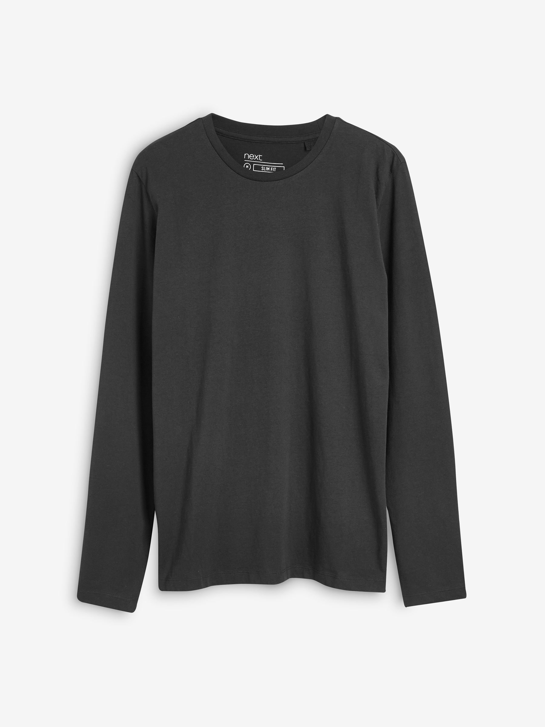 Zwart - Slim Fit - T-shirt met lange mouwen en ronde hals