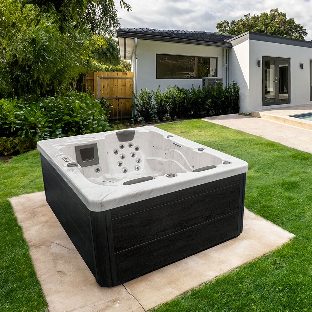 Home Deluxe - Buitenwhirlpool - WHITE MARBLE PURE - Afmetingen: 210 x 160 x 85 cm - Incl. verwarming, 27 massagestralen en 9 lampen | Buitenwhirlpool spa voor 3 personen
