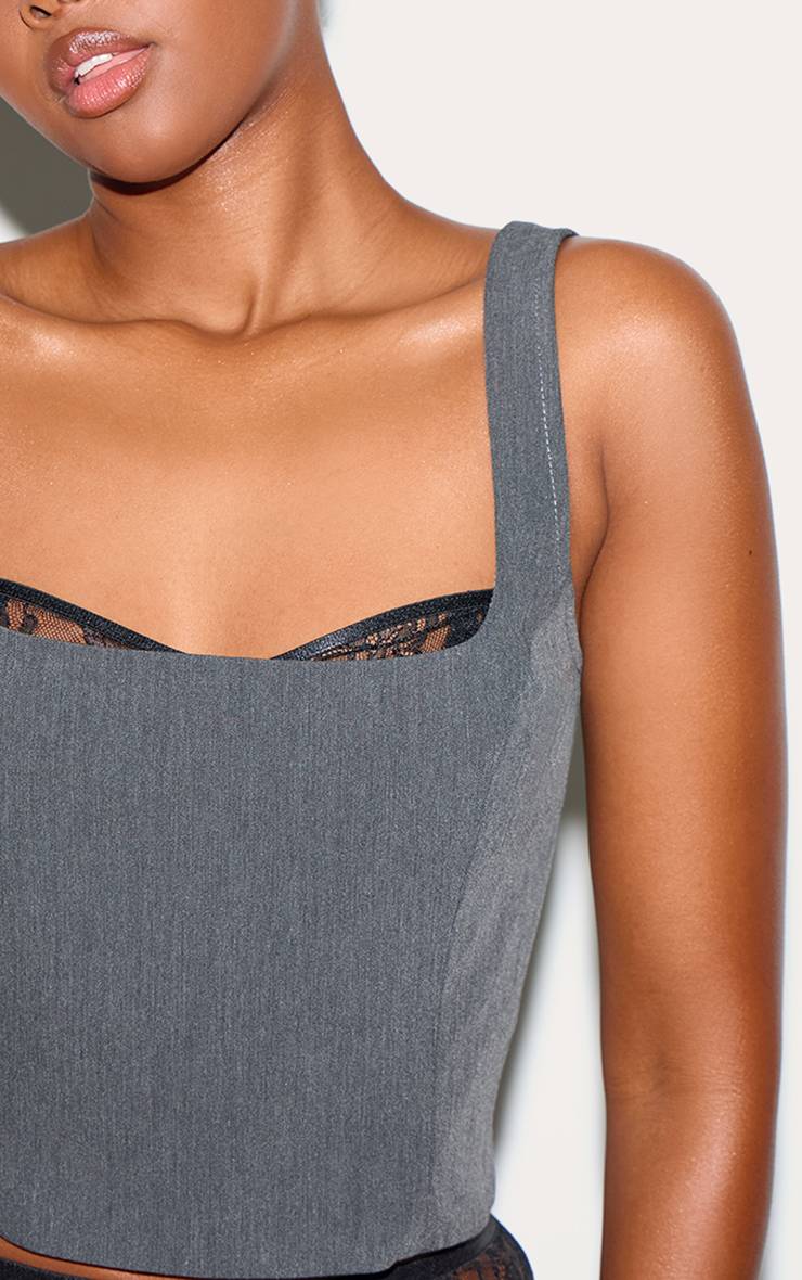 Noir Top Court Corset Tissé Avec Détails En Dentelle