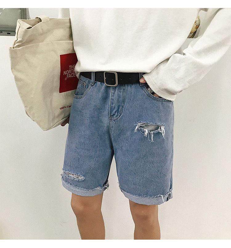 POSI - Versleten wijde denim shorts