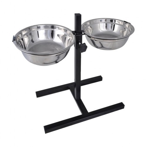 Comedouro duplo elevado para cães, cor prata