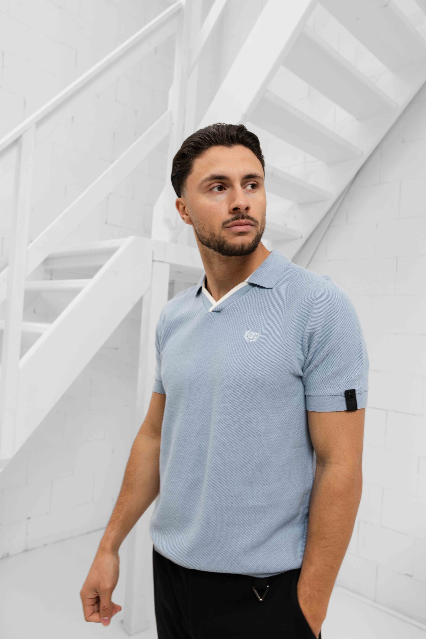 Quotrell Couture Elijah Polo Heren Lichtblauw/Wit