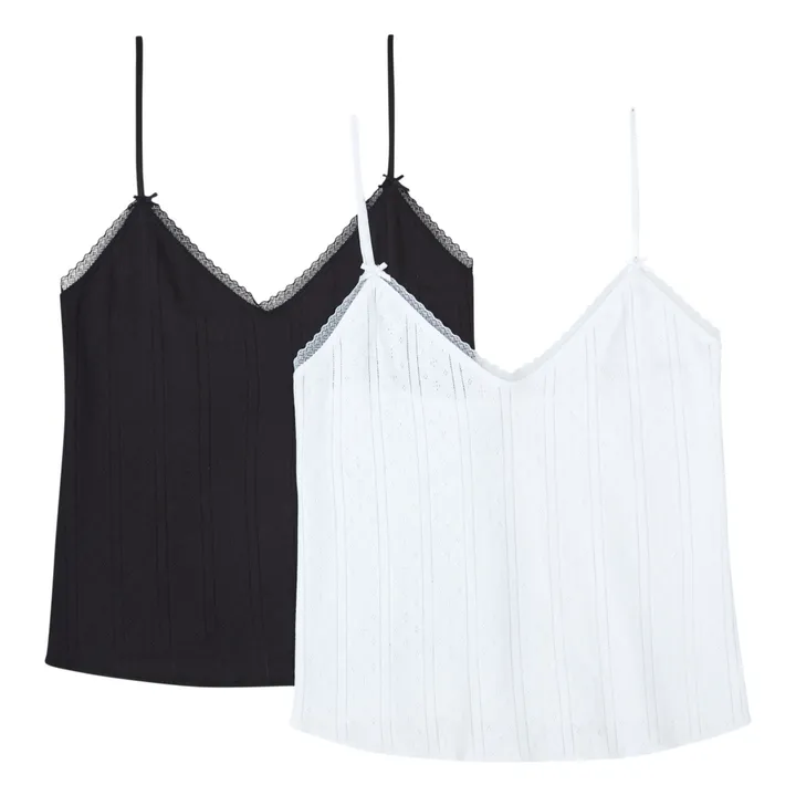 Cou Cou Intimates Pack de 2 Top Long Cami Pointelle Coton Bio | Blanc