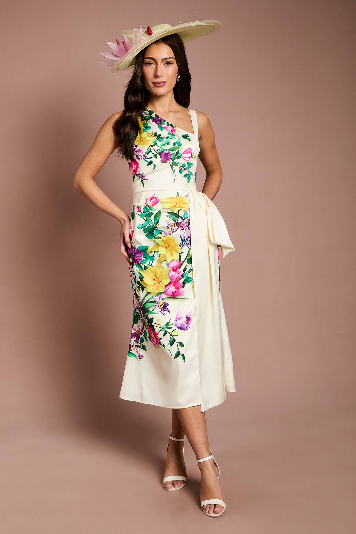 Coast Robe Midi En Satin À Imprimé Floral Positionné Avec Nœud Détail Lisa Tan