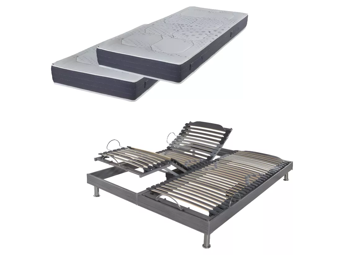 Ensemble relaxation S62 + Matelas Latex Louxor - 5 zones - 2x90x200 - Gris