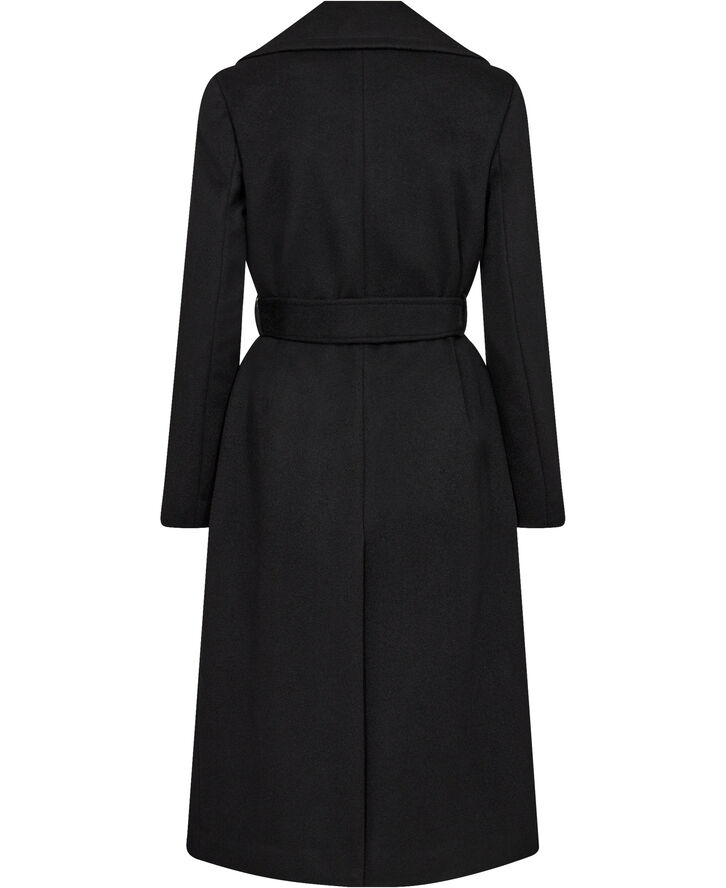 Sand Cashmere Coat W - Clareta Belt Midi Sort