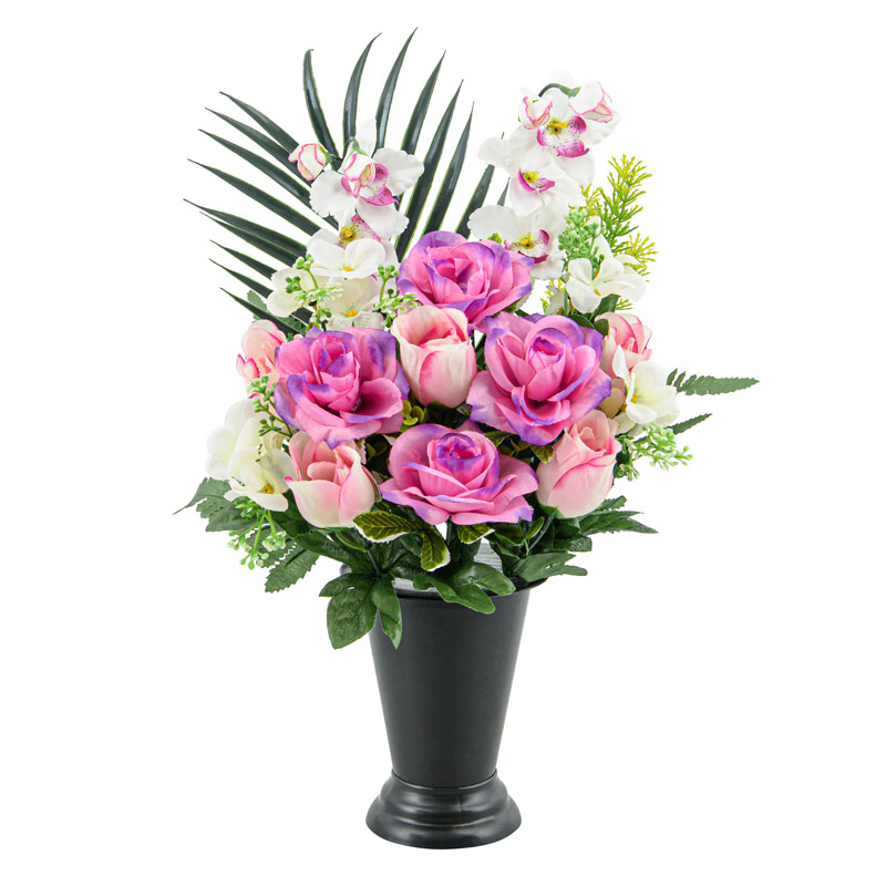 Vase lesté de fleurs artificielles