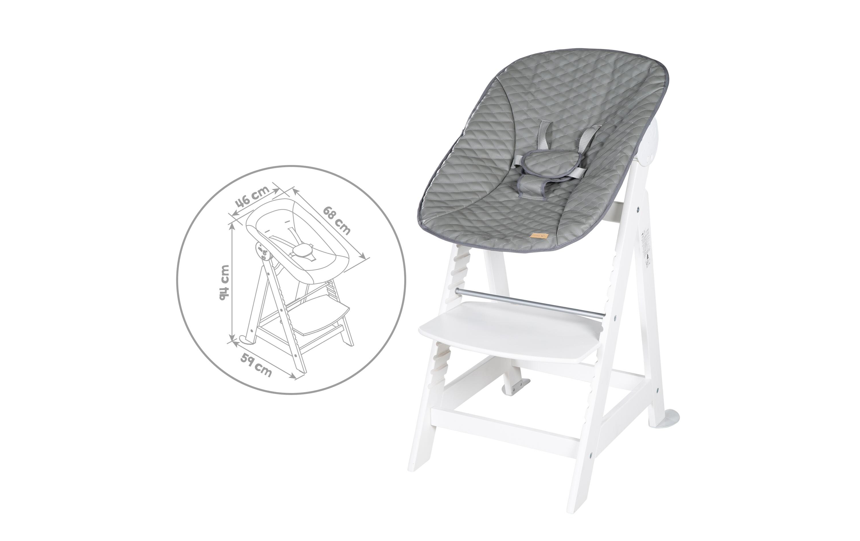 Treppenhochstuhl Born up Set 2-in-1 Weiss, Stone gesteppt<br>Hochstuhl mit Liegefunktion
