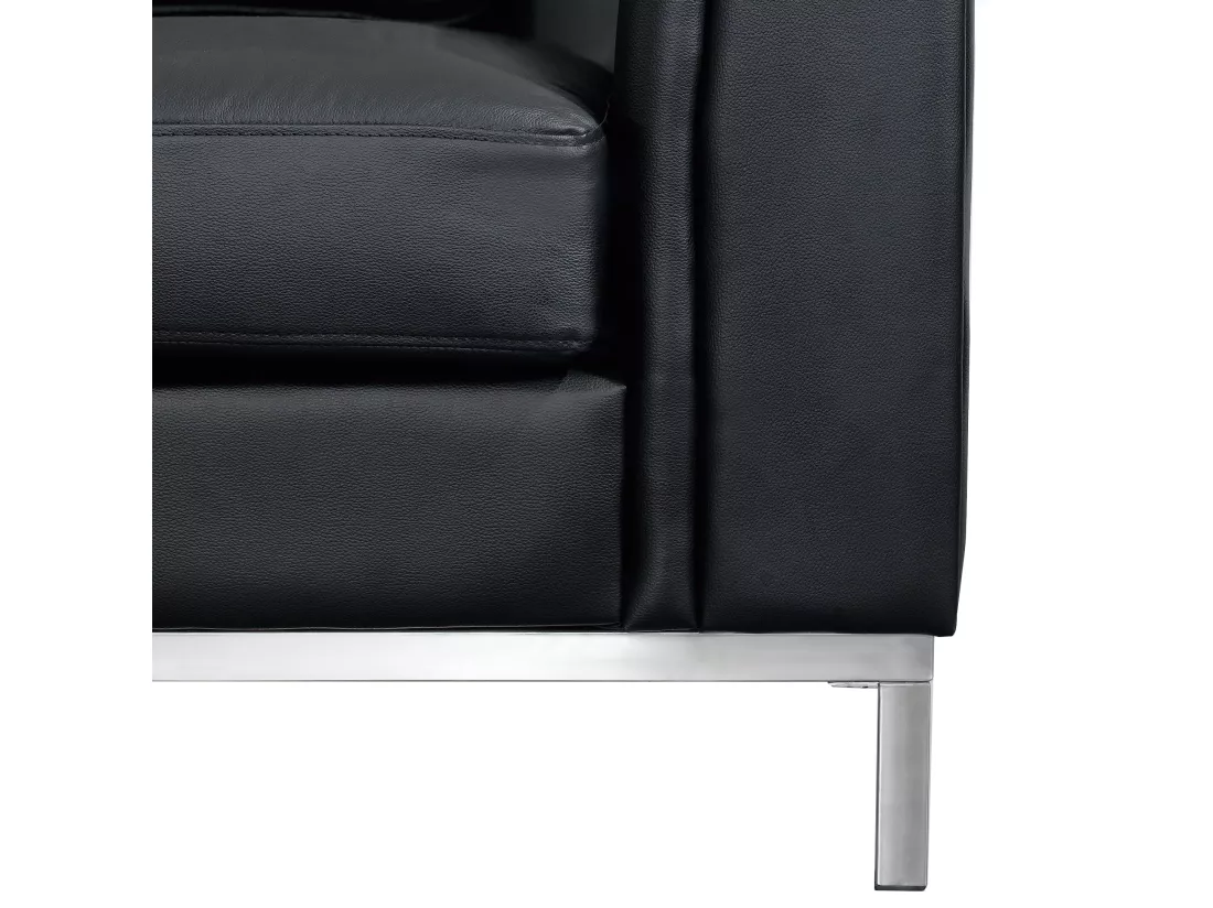 Canapé Angle à gauche en Cuir Véritable Noir et Pouf Ottoman Housses Amovibles Oslo