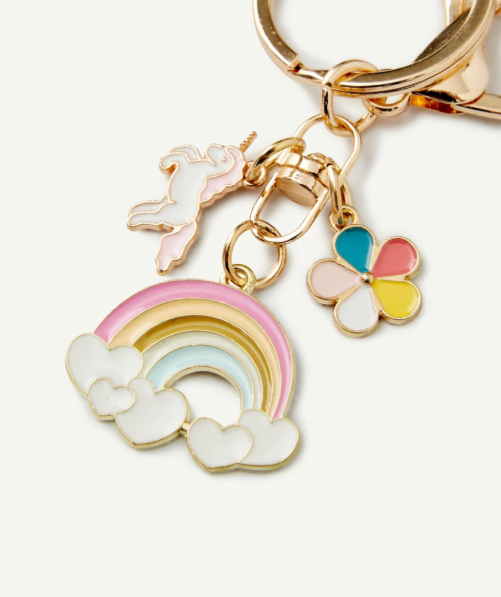 PORTE-CLÉS AVEC CHARMS LICORNE ARC-EN-CIEL ET FLEUR