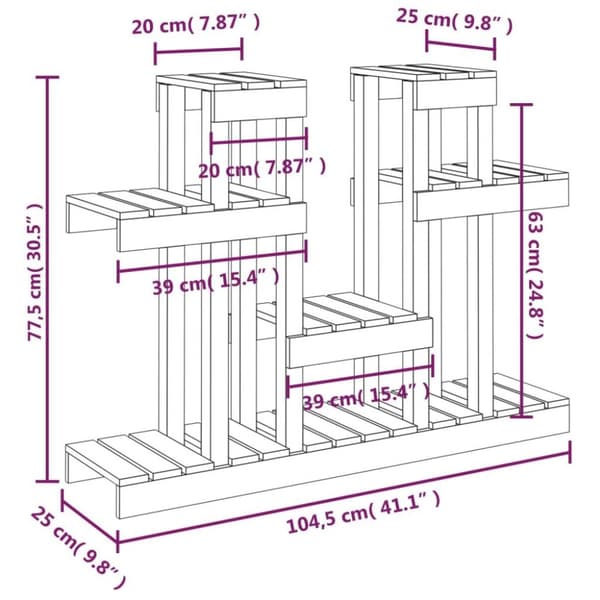 vidaXL Plantestativ grå 104,5x25x77,5 cm heltre furu