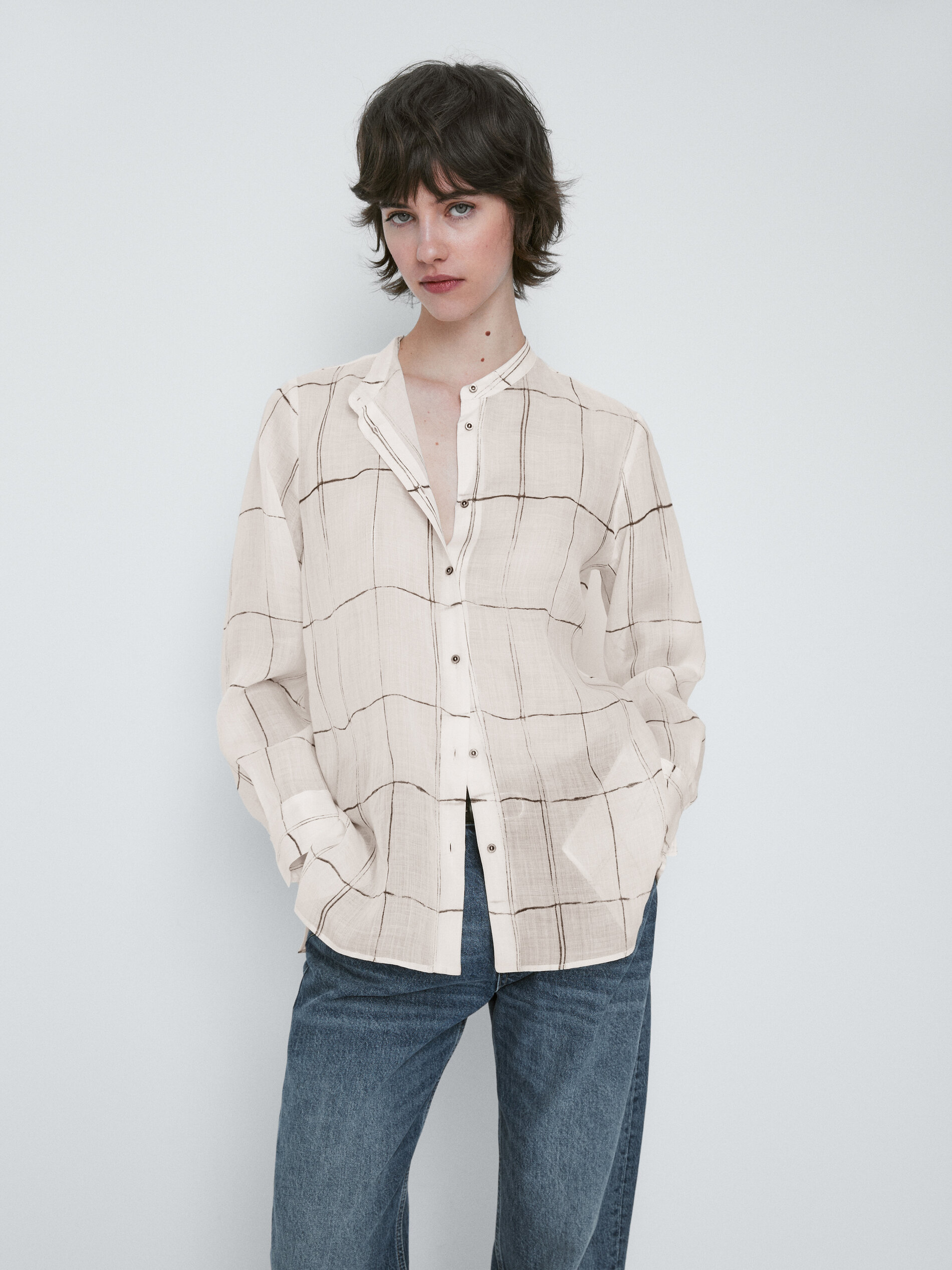 Camisa xadrez com gola mandarim - RAW