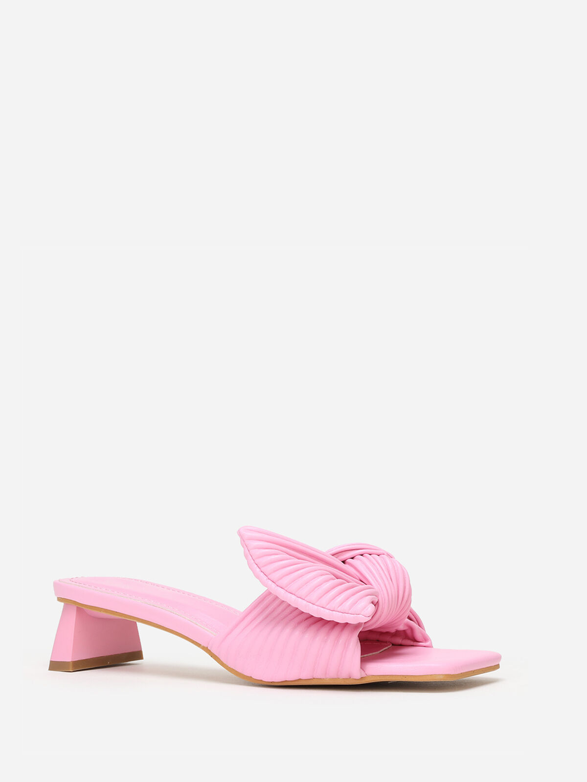 Mules à talon et nœud plissé- Fuchsia