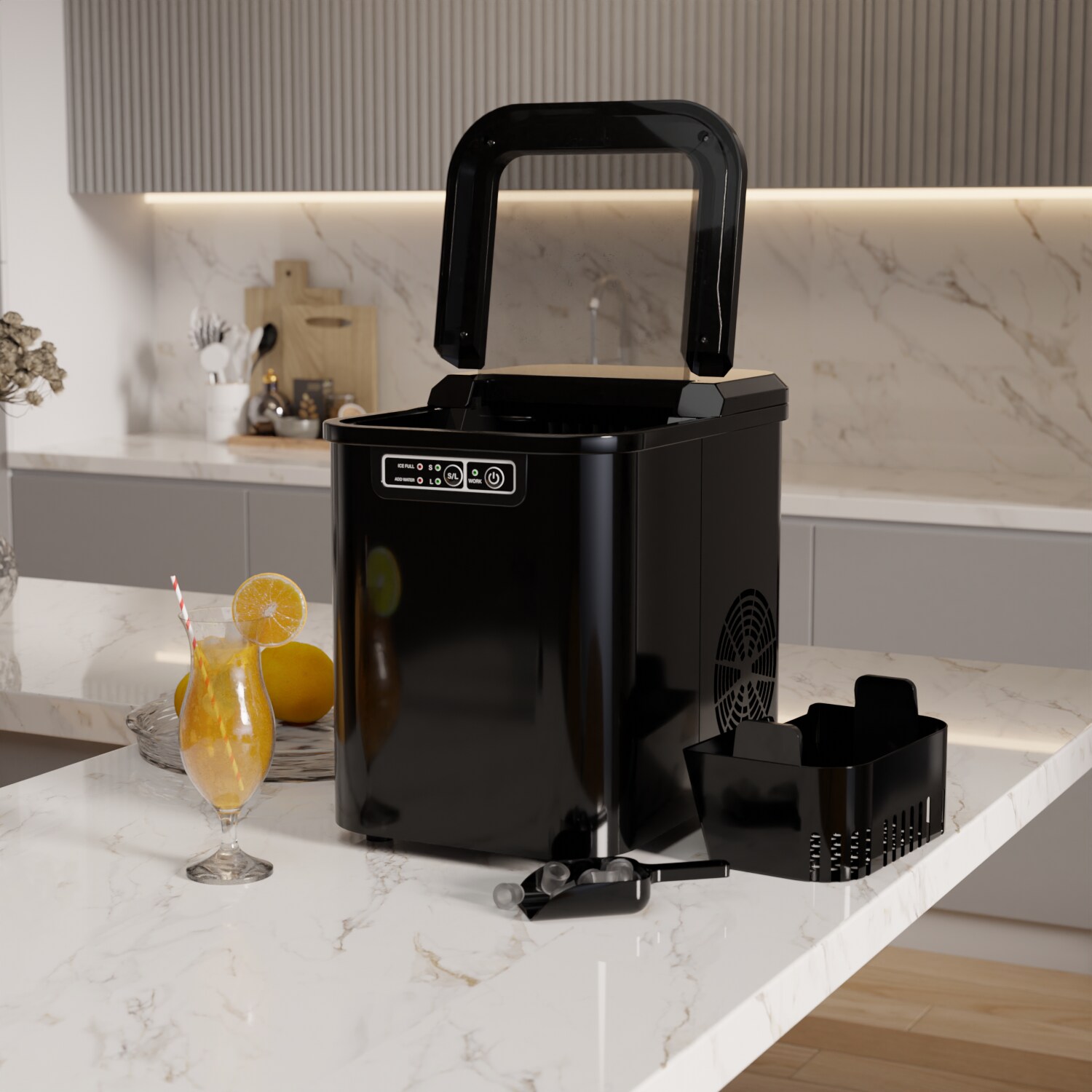 TroniTechnik® Eiswürfelmaschine Eiswürfelbereiter, Ice Maker, 12kg/24h, 2,2 Liter Wassertank, 2 Größen, Selbstreinigung, schwarz