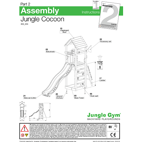 Jungle Gym Cocoon legetårn komplet inkl. klatremodul og grøn rutsjebane