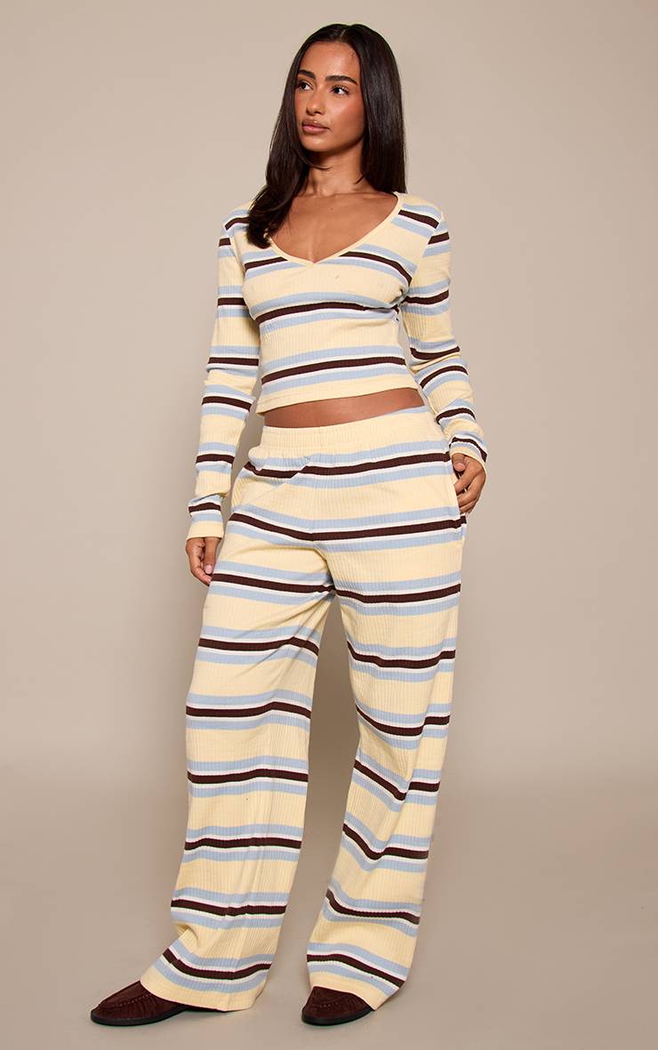 Crème Pantalon Droit Côtelé À Rayures Petite Taille Ensemble Coordonné