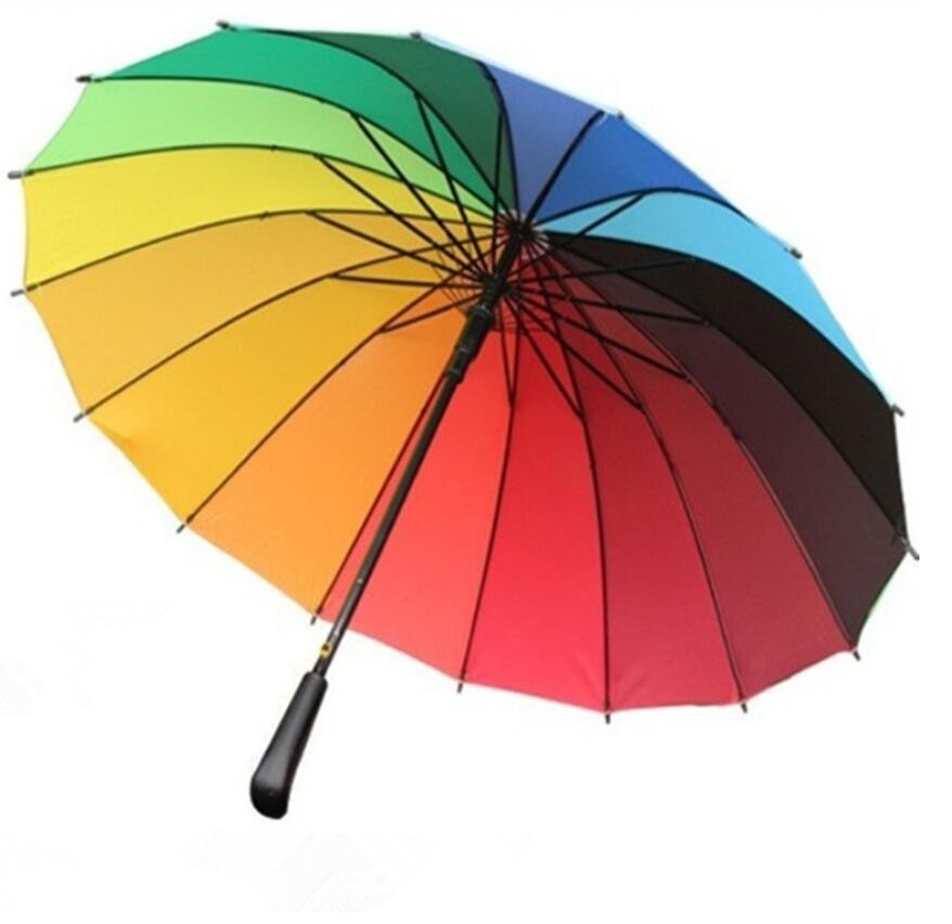 (Ø100cm) Langgriff Regenschirm Fashion Schirm mit automatischer Selbstöffnung   Handschlaufe - Regenbogen