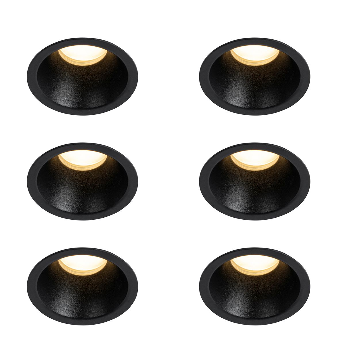 Set van 6 inbouwspots zwart GU10 35mm IP44 - Dept