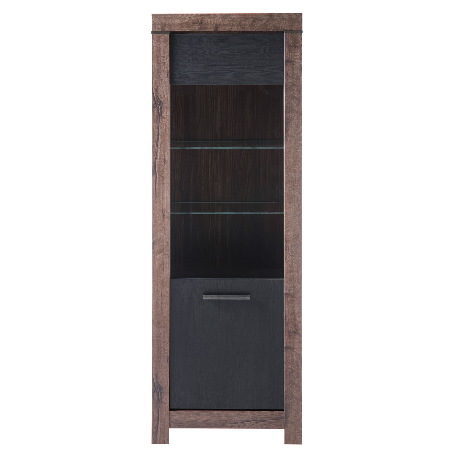 4-teiliges Wohnwand-Set - Schlammeiche-Schwarzeiche - Vitrine