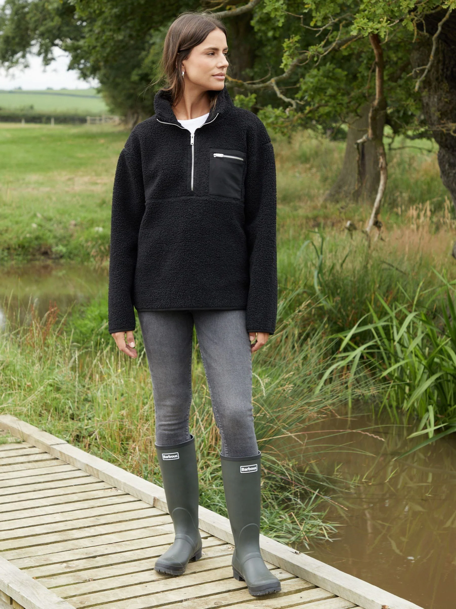Zwart - Threadbare borgfleece met korte rits