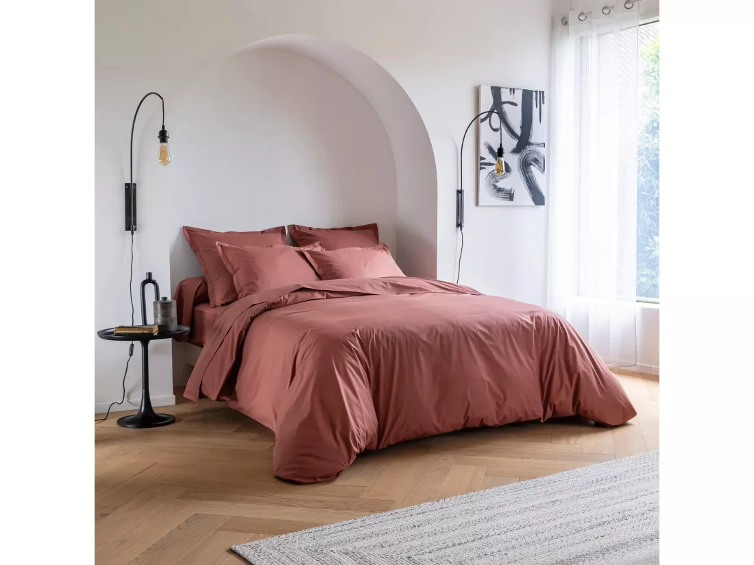 Parure de lit coton percale Rose 140x200 - SOMEO - MORPHEE