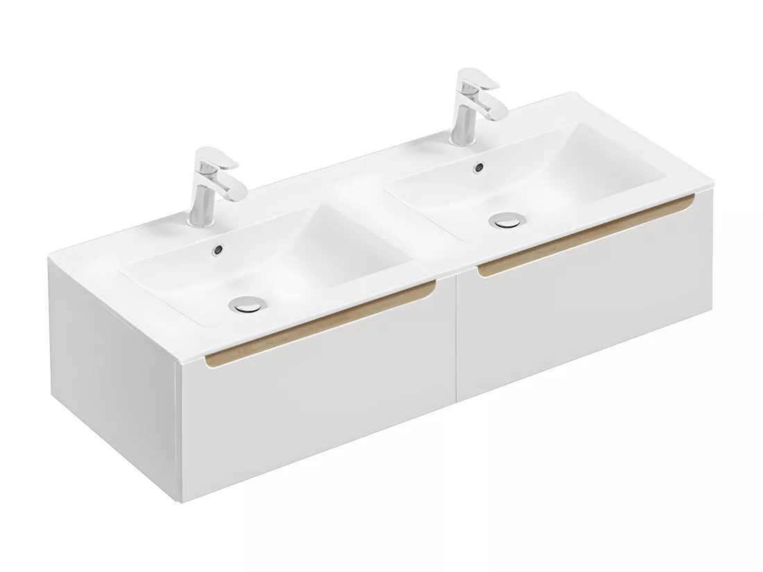Meuble double vasque encastrée 120cm 2 tiroirs Livia Blanc et Bois