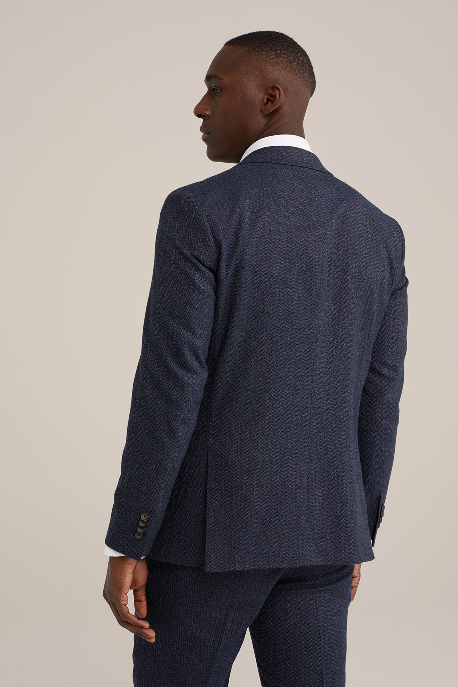 slim fit blazer met jacqaurd-dessin WE Fashion Donkerblauw